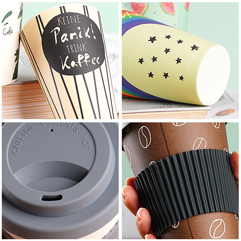 Tasse à café en fibre de bambou, 500ml, réutilisable, pour les voyages en plein air, pour boire du thé, de l&#39;eau et du jus, avec couvercle