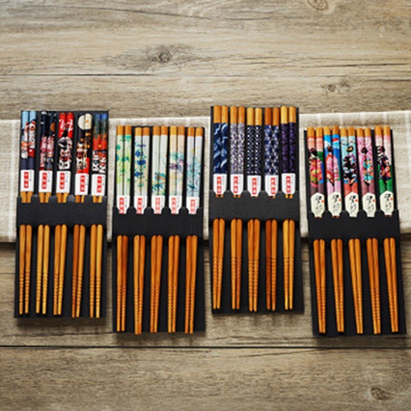 5 Pair Chopsticks Handmade Bamboo Japanese Natural Wood Chopsticks Sushi Food Multi Color Wooden Chopsticks Reusable