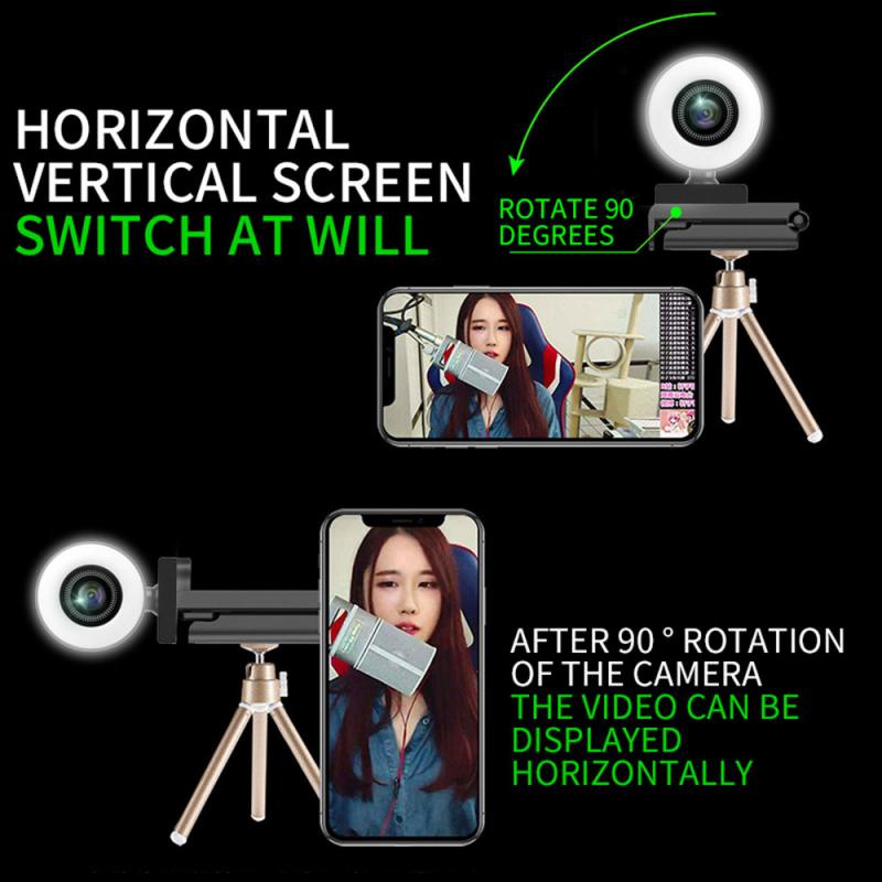 HD 1080P Webcams With Tripod 3-Gear Light Conference Video Computer USB 2.0 Webcam Web Camera For PC Laptop With Mic Auto Focus