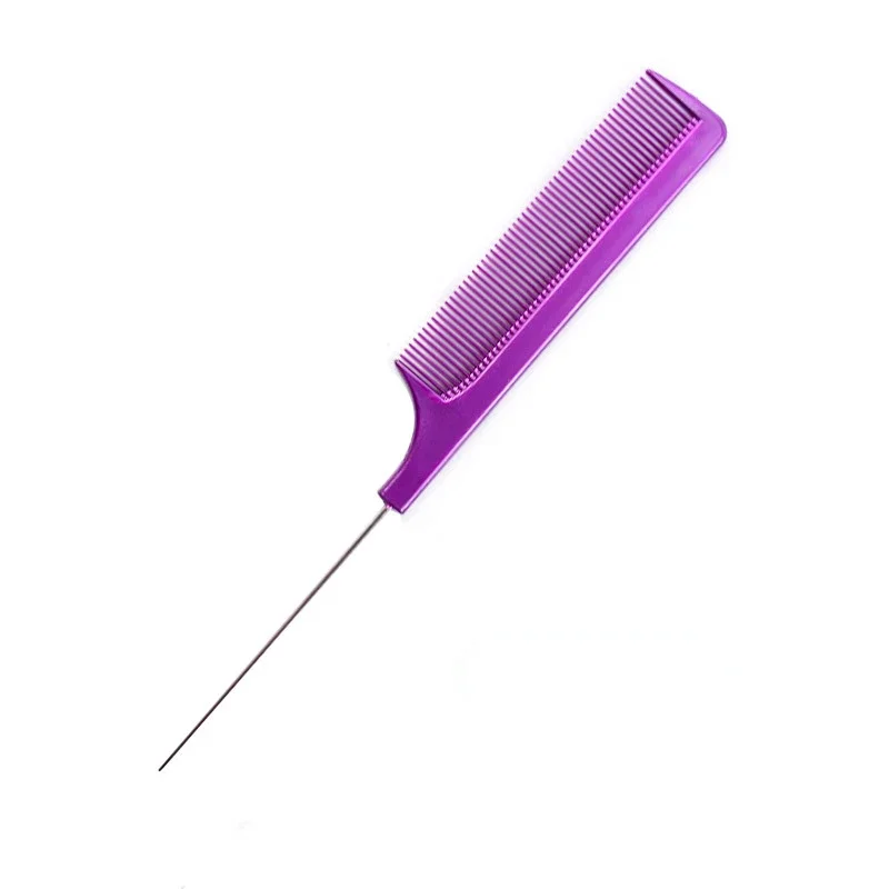 Peine de cola de pelo , peine de corte de pelo de salón , peines de estilismo para el cuidado del cabello de salón con pinchos de acero inoxidable: Rosa claro