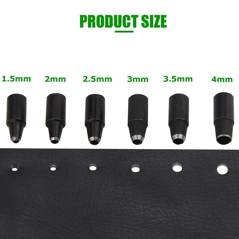 Jeu de poinçons amovibles pour le cuir, perceuse de reliure à vis automatique japonaise avec 6 tailles de pointe 1.5-4mm pour trou de papier de ceinture en cuir artisanal