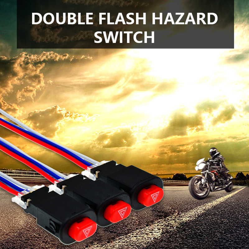 Universal Motorcycle Hazard Light Switch Double Warning Flasher Emergency Signal 3 Wires Lock Button