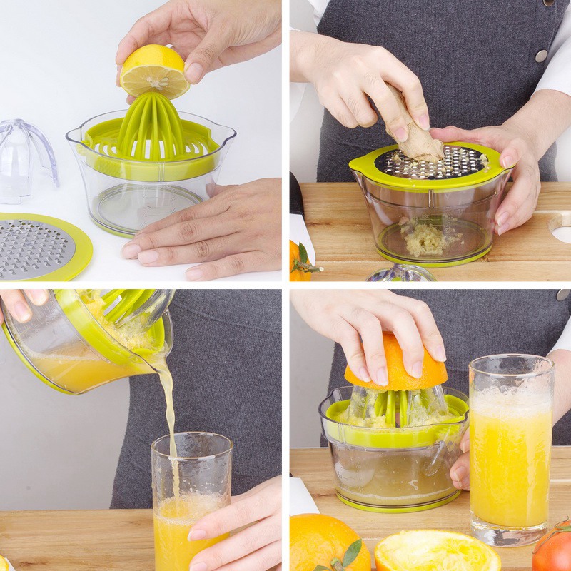 Handmatige sapcentrifuge 4 in 1 multifunctionele citroenpers sinaasappel-citruspers met -in maatbeker groente-fruit handpers
