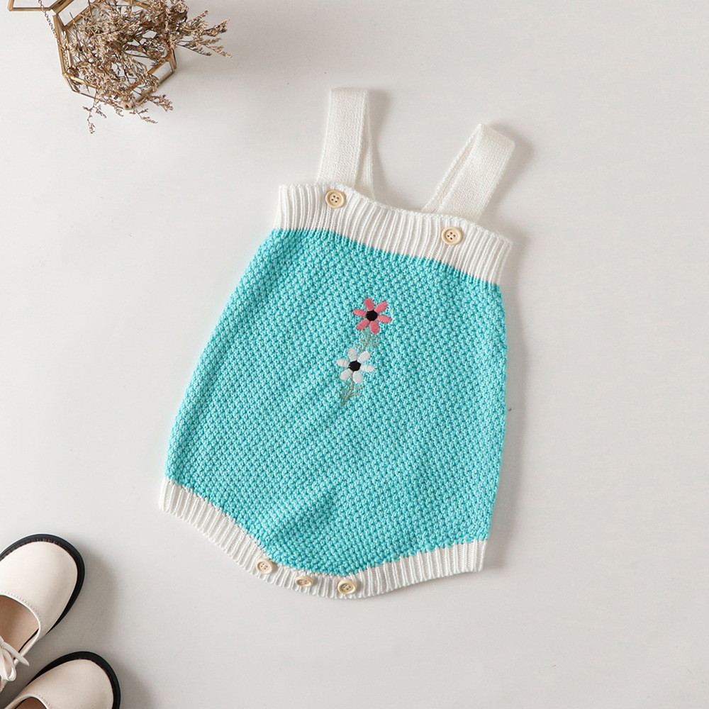 2022 Lente Baby Baby Meisjes Knit Borduren Bloem Jas + Bretels Rompertjes Baby Kleding Sets Peuter Meisje Pak Kleding 0-3Years: Rompers / 24M