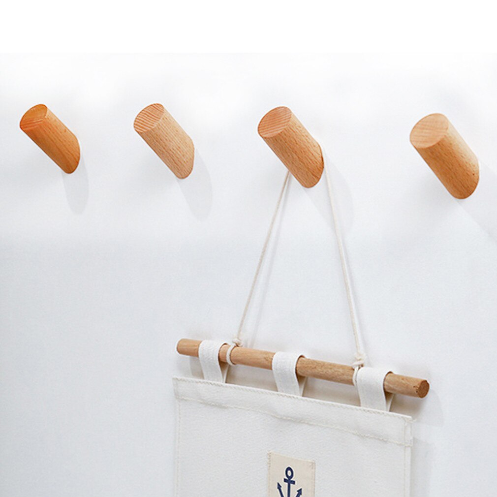 Natural Wood Clothes Hanger Wall Mounted Coat Hook Decorative Key Holder Hat Scarf Handbag Storage Hanger Bathroom Rack