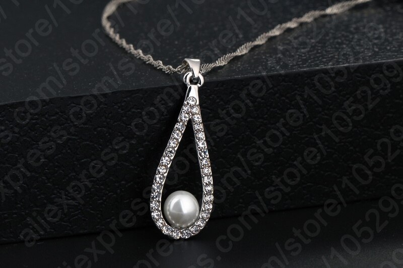 Dame de luxe 925 en argent Sterling brillant CZ cristal goutte d'eau artificielle perle colliers ensemble de boucles d'oreilles pour les femmes bijoux de mariage