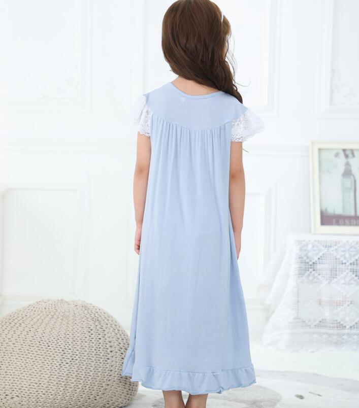 Camisón de encaje de algodón para niña, vestido de Pijama largo Maxi, ropa de dormir de Color puro, de 3 a 12 años, novedad de verano