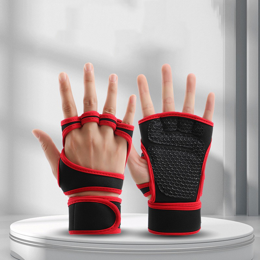 1 Pair Weight Lifting Gloves,Built-in Wrist Wraps Full Palm Protection,Grip Great for Pull Ups Cross Training Fitness Men&Women: Red / L