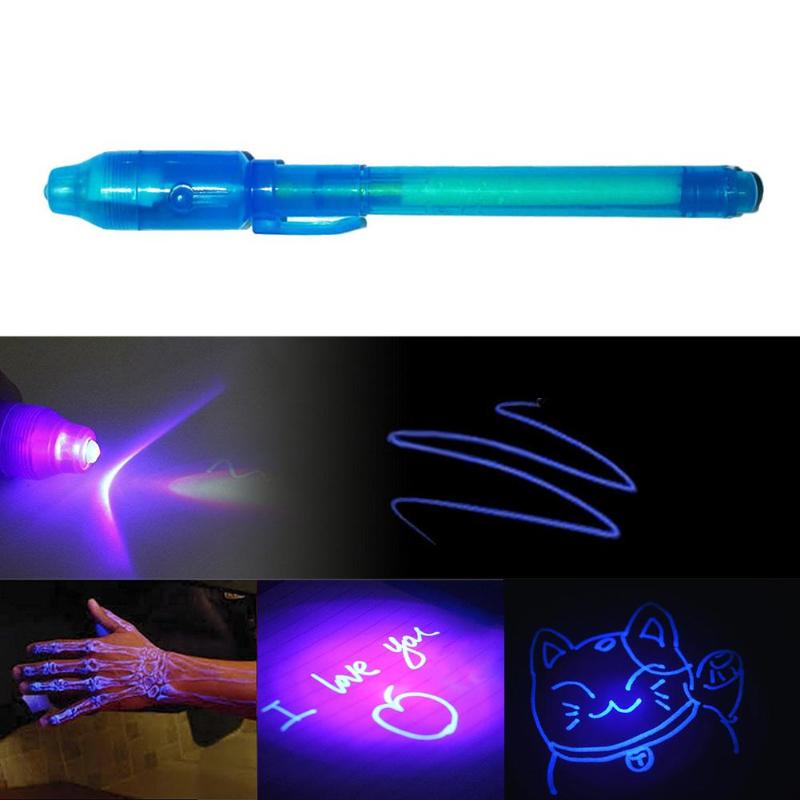 1/4/7pz Creativo 2 in 1 Magia Grande Testa di Luce Luminosa Penna UV Disegno Inchiostro Invisibile penna per Bambini di Scrittura di Apprendimento Giocattolo Educativo