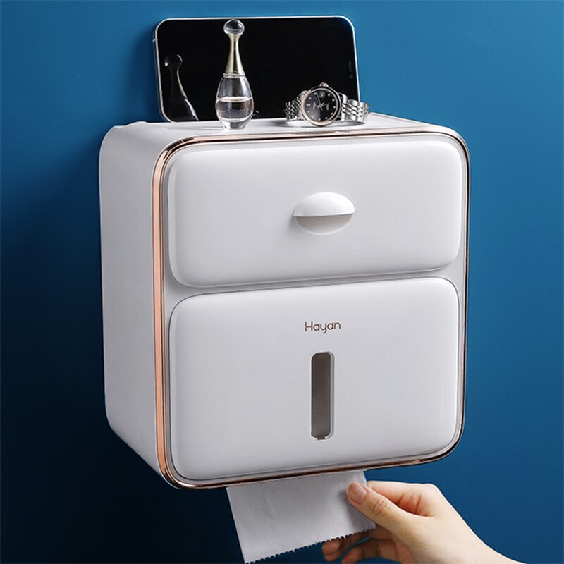 Waterproof Wall Mount Toilet Paper Holder Tissue Box Tray Roll Tube Storage Box Wc Roll Paper Stand Shelf Bathroom
