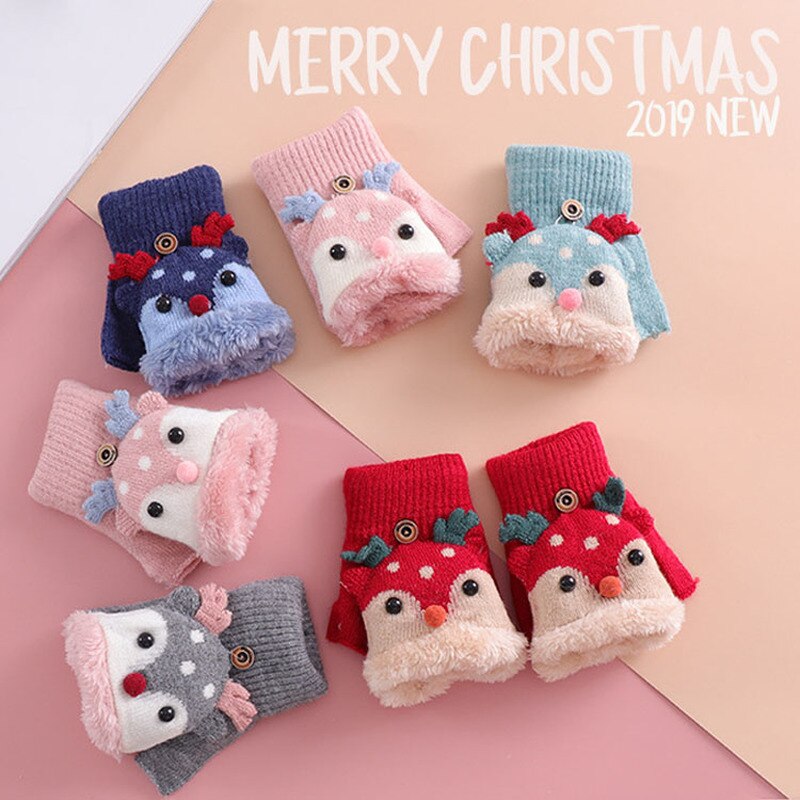 Weihnachten Elch Baby Handschuhe Halb Finger kippen Abdeckung Handschuhe Jungen Grils Ebene Warme freundlicher Handschuhe Gestrickte Handschuhe Baby Zeug