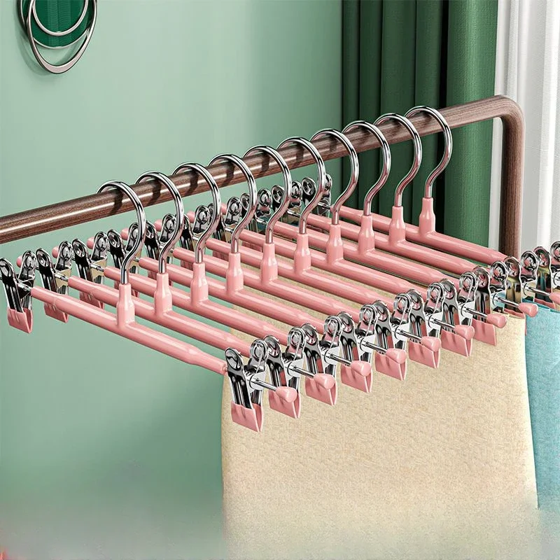 5/10/20PCs Dress Hanger Stainless Steel Pants Clip Clothes Racks Wardrobe Storage Organizer Coat Pants Tongs Skirt Hanger: S / Pink