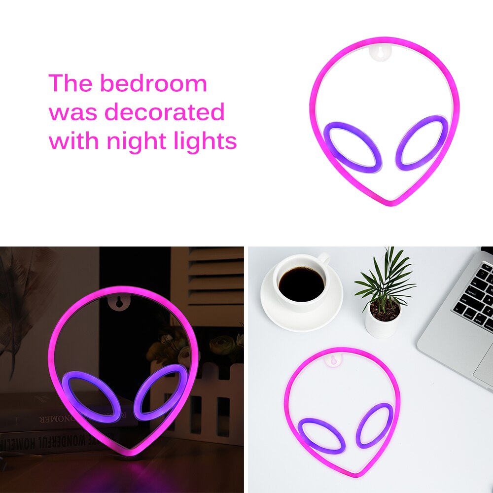 Neon Sign Alien Face Shaped Wall Hanging Lights For Home Children Room Saucerman Night Lamps Party Art Decor Kids