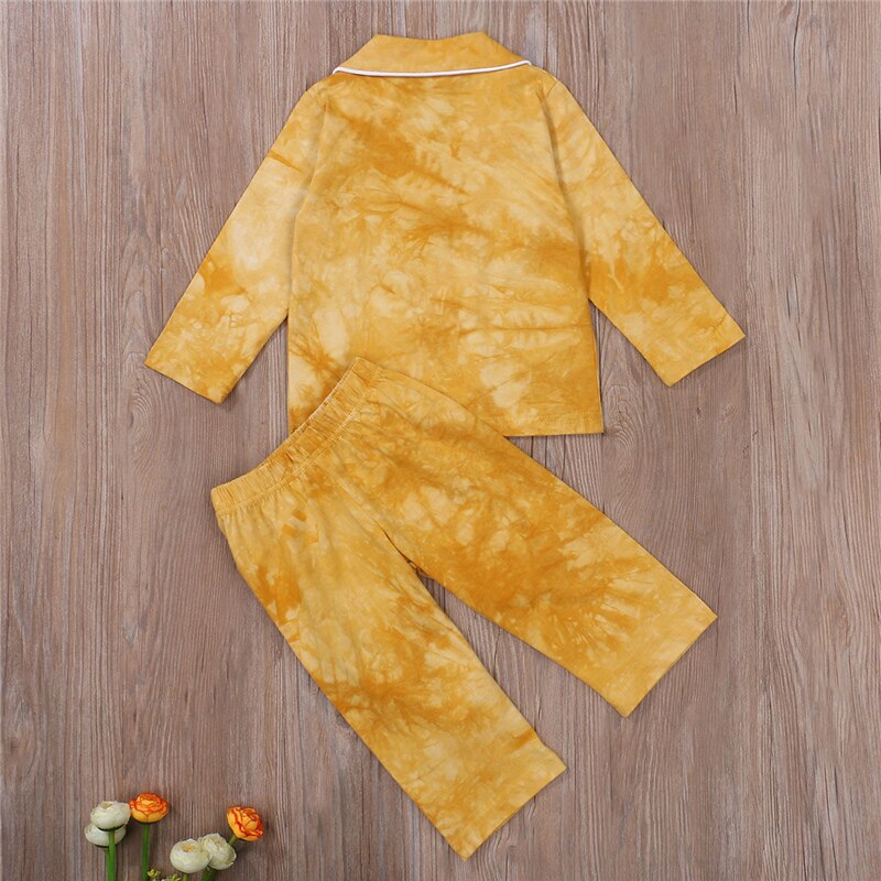 2Pcs Baby Lente Herfst Tie Dye Kleding Peuter Baby Jongen Meisje Knop Shirt Broek Pyjama Set Outfit Kleding