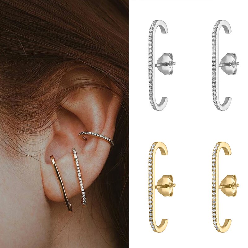 ROXI Shiny Zircon 925 Sterling Silver Stud Earrings for Women Geometric Row Crystal Piercing Earring Minimal Korean Jewelry
