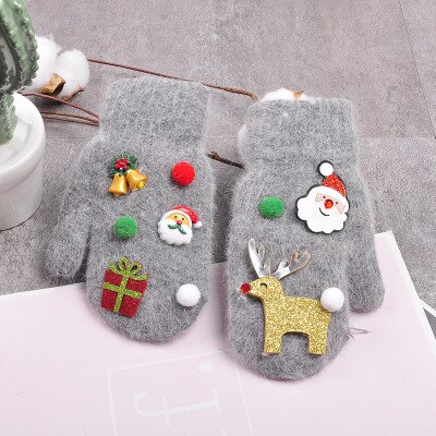 Imcute Christmas Baby Gloves Kids Full Finger Mittens Toddler Winter Warmer Gloves Girl Boy Xmas Infant Wool Mittens 3-10T: Gray