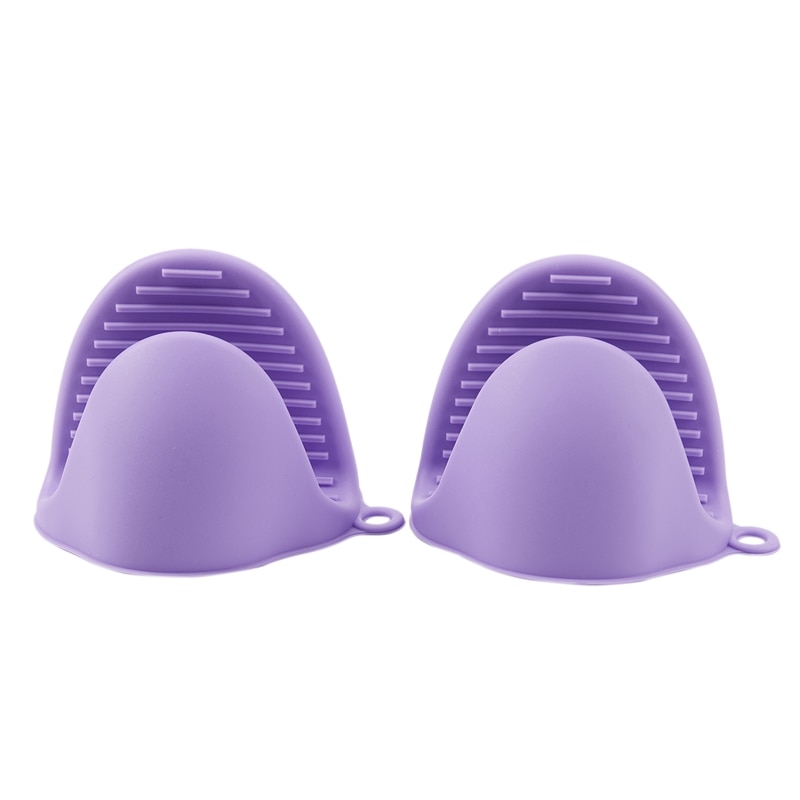 2x ovenwanten mini siliconen hittebestendige anti-verbrandingshandschoenen voor koken knijpgrepen, pannenlap en pannenlappen oranje: Paars