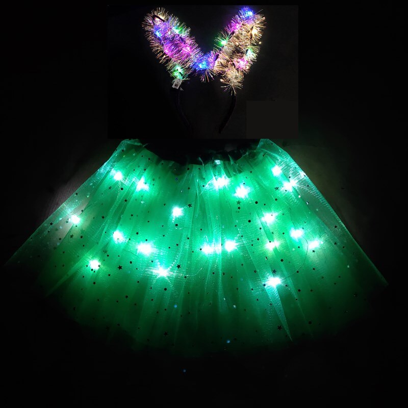 8-12t børne- og piger lysende nederdel led kort nederdel fluffy kort nederdel mærkelig kort nederdel skinnende nederdel hvid nederdel: Grøn