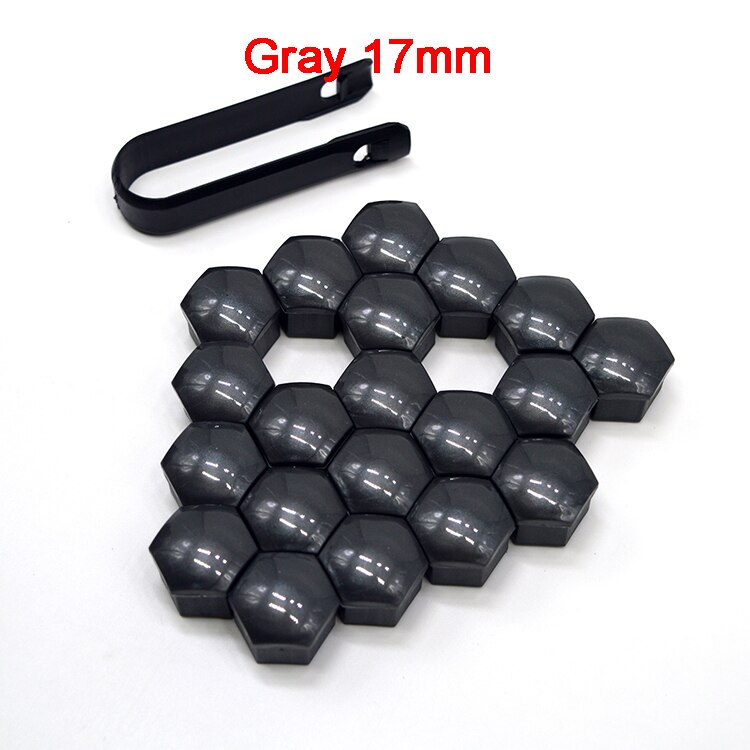 20 Pcs Car Wheel Stud Nut Bolt Covers Cap Remover Tool Key Tweezers Removal Dismantle Tool Fits For Universal Car Auto: Gray 17mm