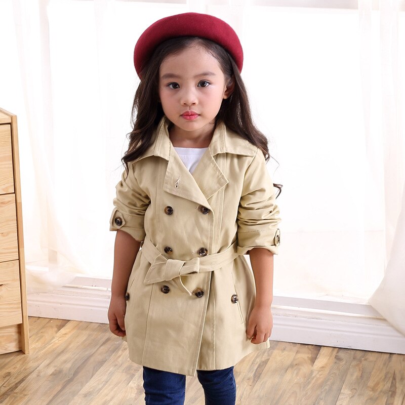 SpringChildren's Clothing Double Breasted Long Cotton Children's Jacket Girls Windbreaker Autumn Kids Outerwear Children Clothes