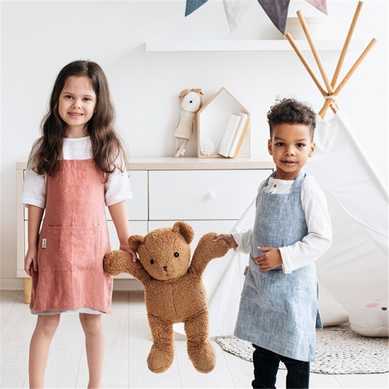 Delantal de lino para niños, ropa para comer, pintar, antiincrustante, de jardinería