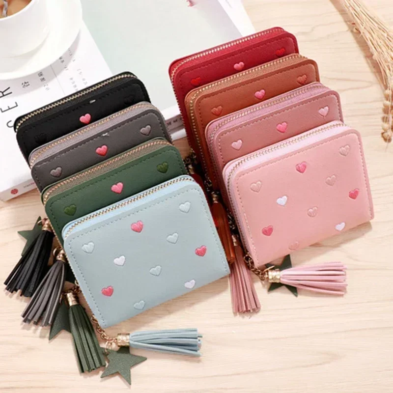 Women Small Coin Wallet Ladies Mini Tassel Wallet Cute Girl Short Purse Bags Zipper Lovely Leather Coin Purse Lady Hand Wallet