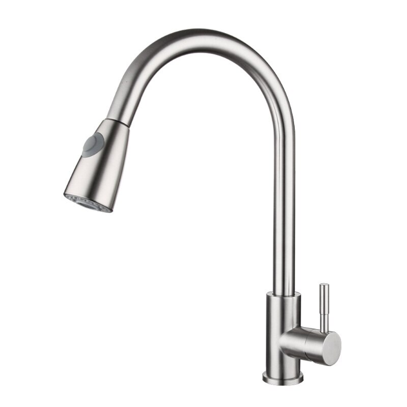 1/2 " rustfrit stål køkkenvask vandhaner med pull-down sprøjte enkeltgrebs dækmontering udtræk 360 ° drejelige vandhaner: Default Title