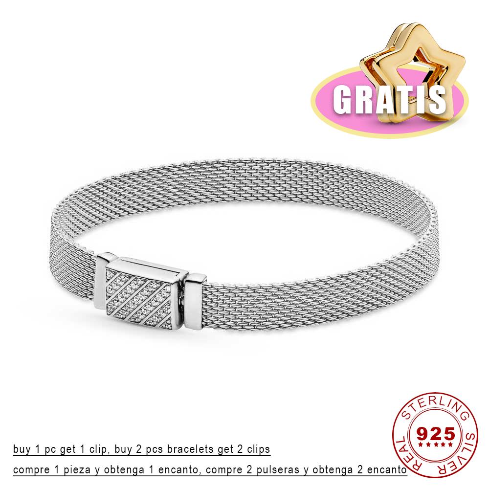 Pulsera de plata 925 Original para mujer, joyería artesanal, reloj de reflexión, joyería fina de plata: CBP015 / 21cm