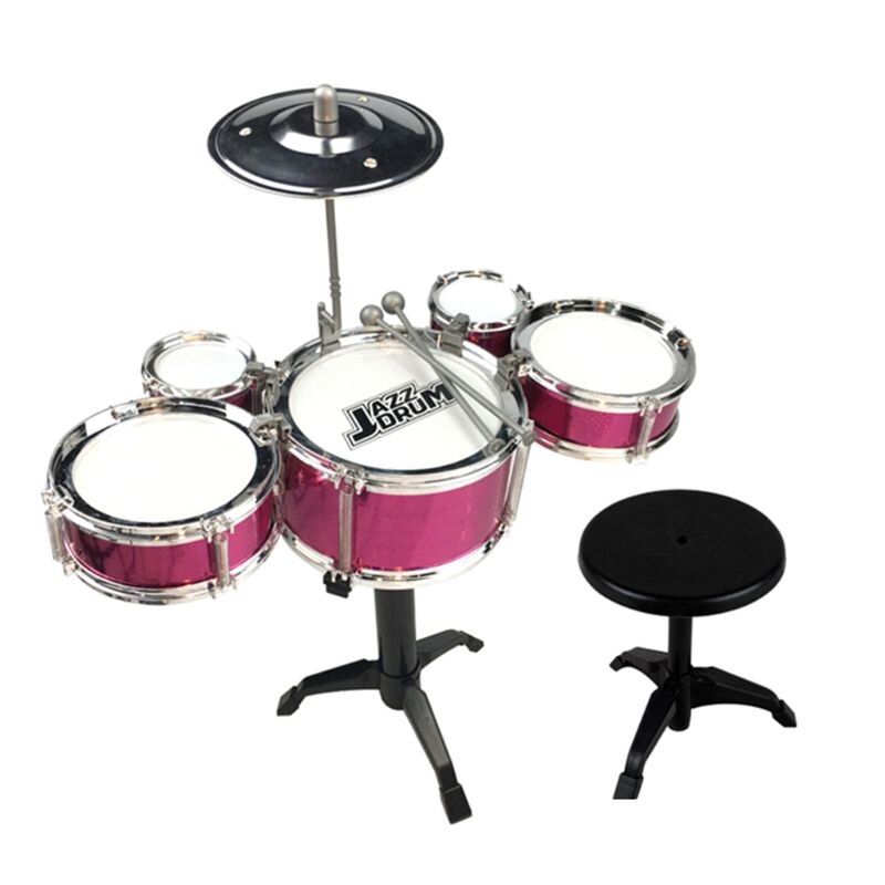 Kids Jazz Drum Set Musical Educational Instrument Mini Band Play Toy with Sticks: Red