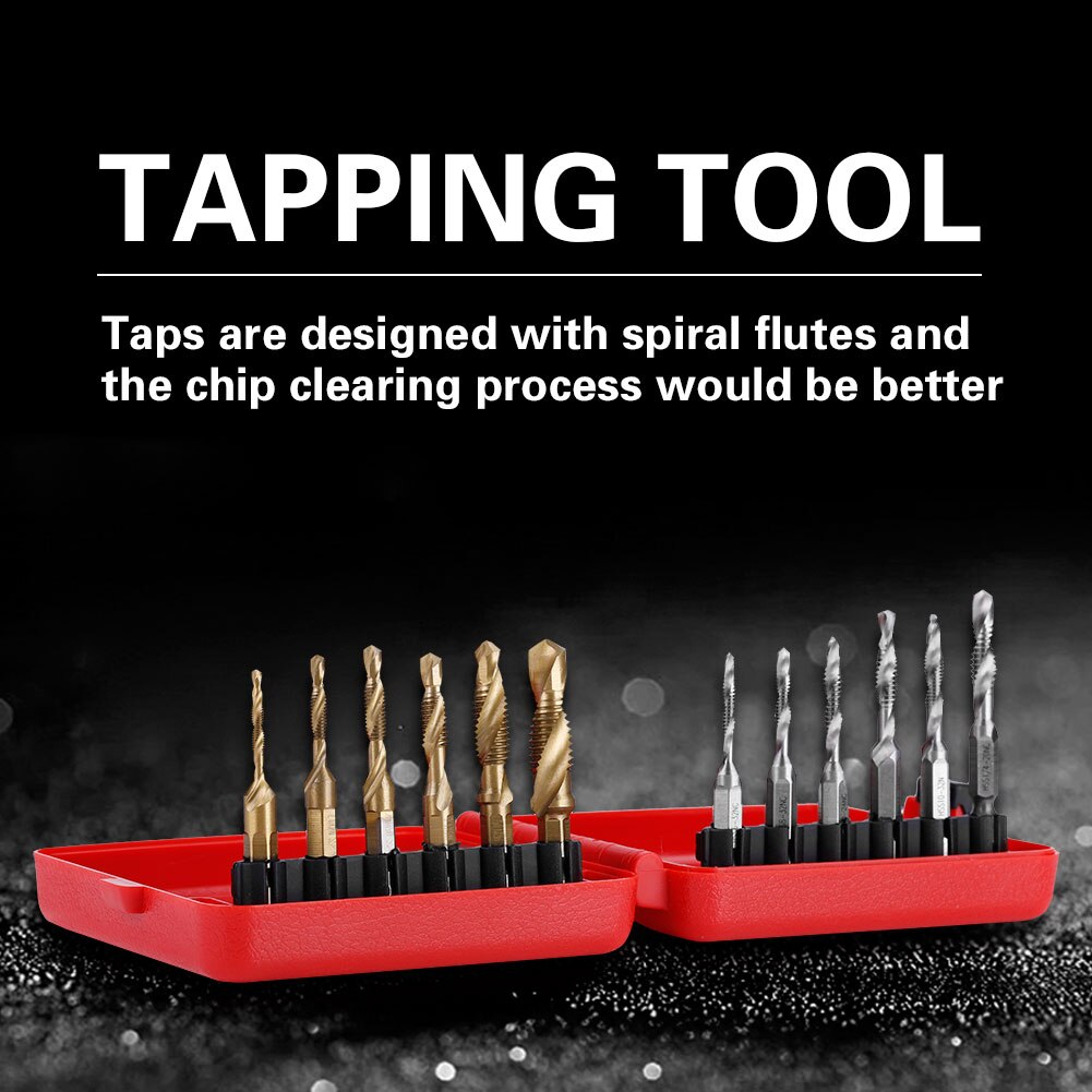 12pcs M3-M10 Hex Shank Titanium Plated HSS Screw Thread Metric &amp; Inch Tap Drill Bits Set with Box High Speed M4 M5 M6 M8 Twist