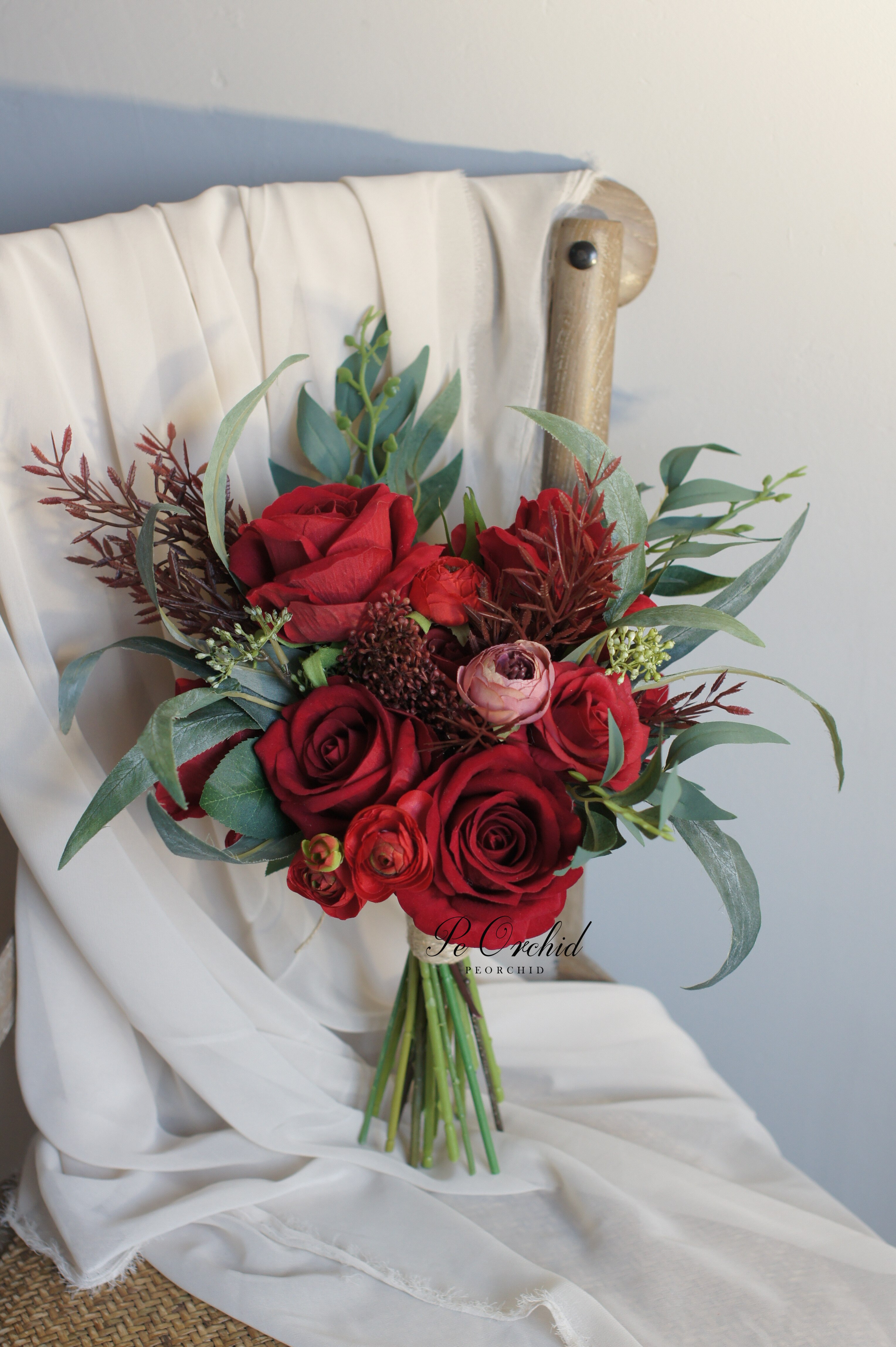 Peorchid vintage røde roser brudebuket kunstige brudepiger buketter bryllup brude hånd holde blomster букеты цветов