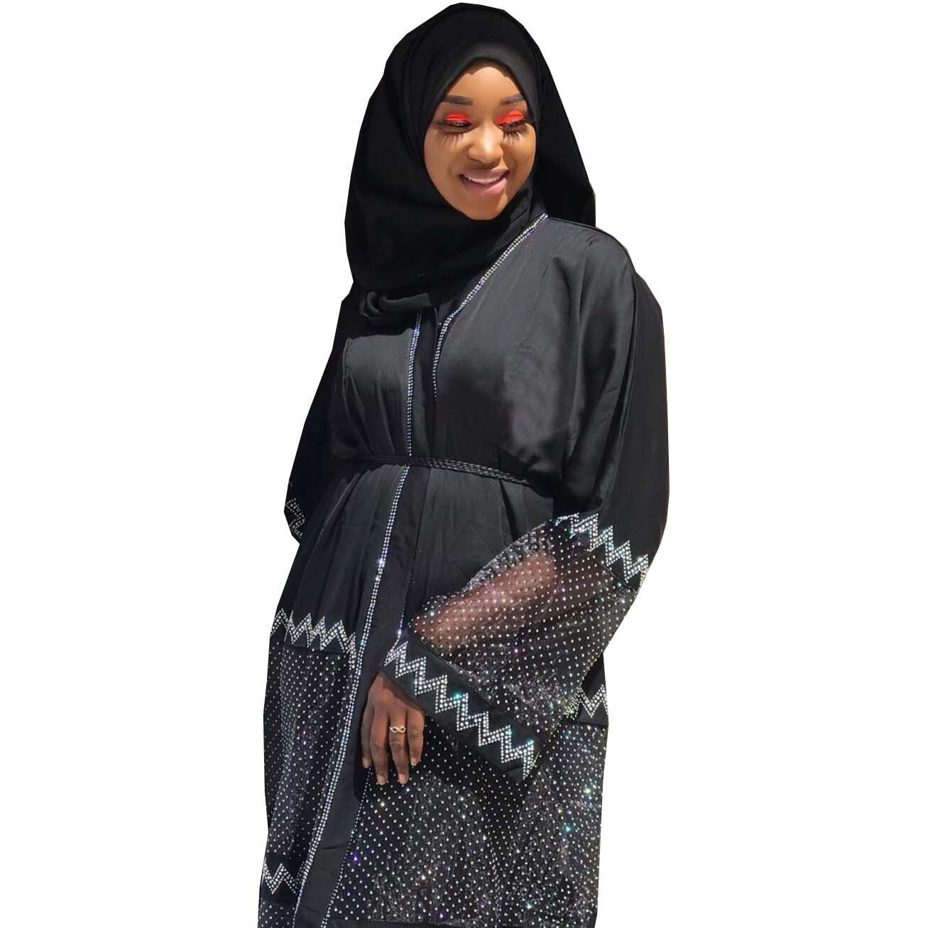 Ramadan Eid moubarak Abaya dubaï Femme turc de luxe Hijab robe musulmane robes africaines Abayas pour les femmes caftan vêtements islamiques: Black with hijab / XXL