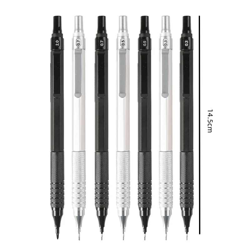 Metal Mechanical Pencils Set with Lead Refills Drafting Automatic Pencil 0.3, 0.5, 0.7, 2.0mm Pencil for Art Supply