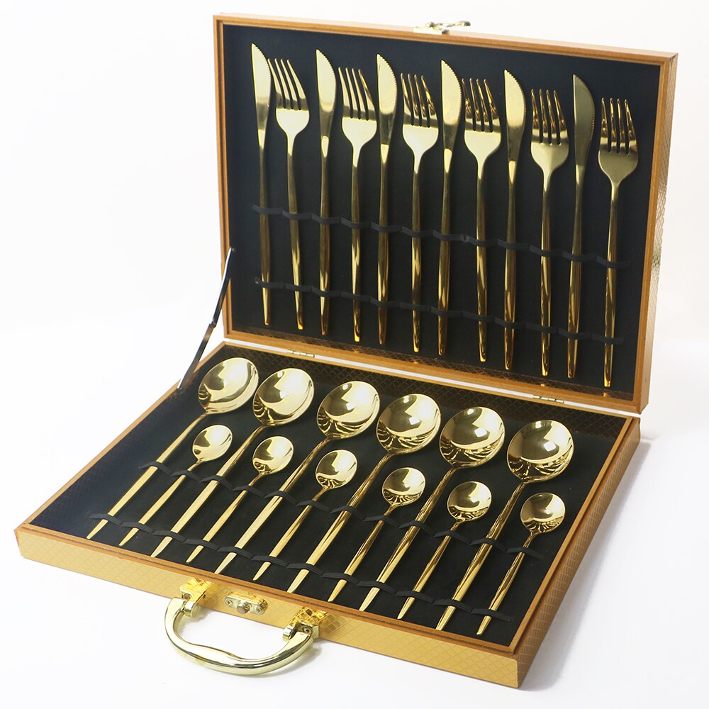 Bestek Collection Case Box Voor 16/24 Pcs Servies Antioxidatieve Houten Geschenkdoos Goud Zwart Zilver Opbergdoos