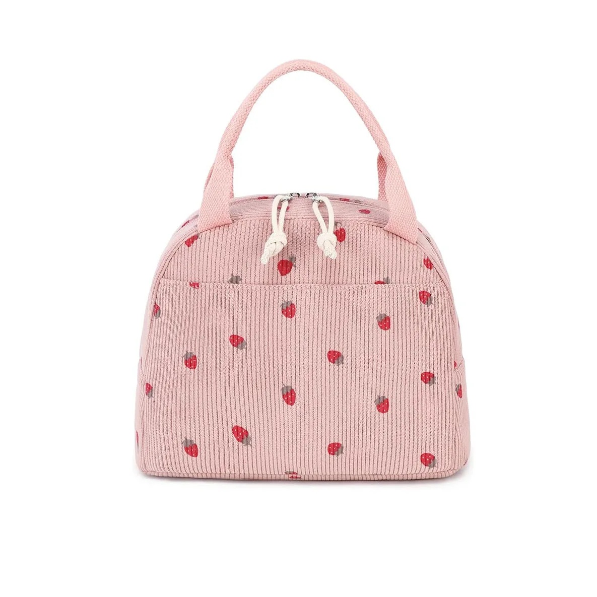 Large Capacity Corduroy Strawberry Lunch Bag Travel Business Trip Picnic Ice Pack Work Thermal Bag Cross-Border: Blue
