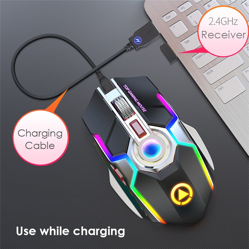 A5 Gaming Mouse ricaricabile Wireless silenzioso 1600 DPI ergonomico RGB LED retroilluminato 2.4G ricevitore USB per Computer portatile