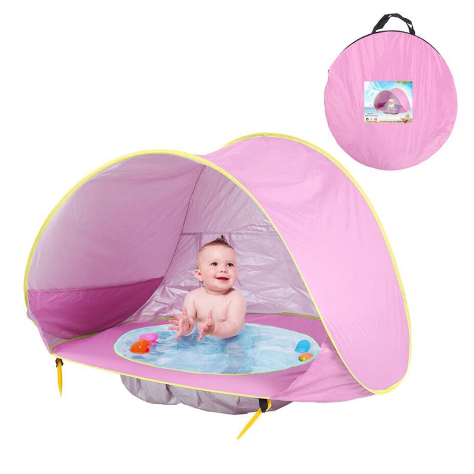 #5 tenda da spiaggia per bambini con piscina 2021 aggiornamento facile da piegare e pop-Up tende da gioco uniche Ocean World tenda da spiaggia per bambini: Pink