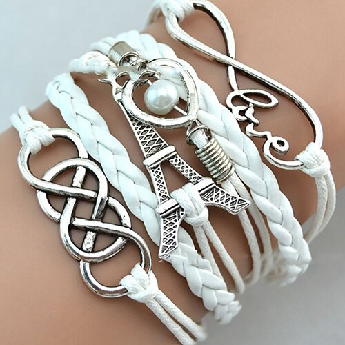 Bluelans dames gevlochten meerlaagse liefdeshart eiffeltoren imitatieleren armband