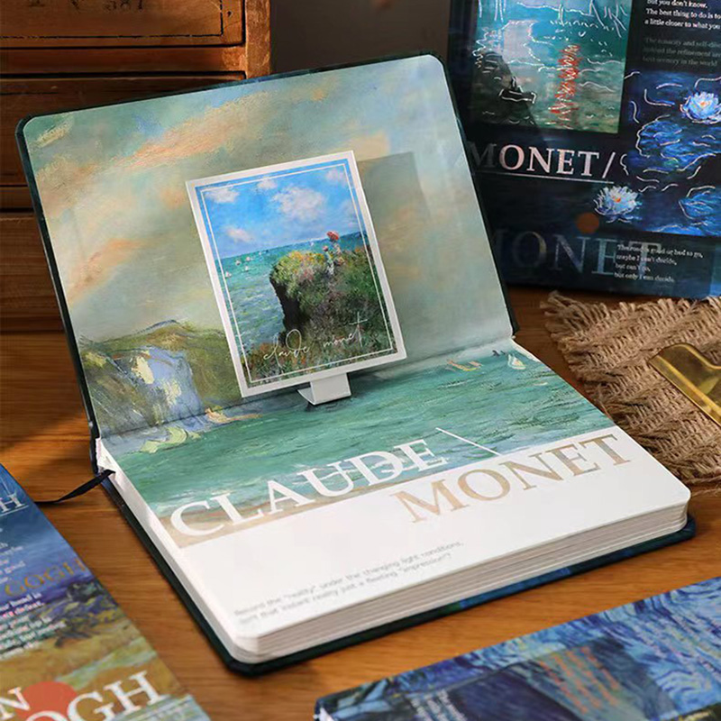 Van Gogh / Monet Oil Painting Series Notebook Color Page Illustration Hardcover Beautiful Diary Student Notepad