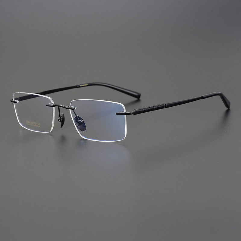 BCLEAR Titanium Rimless Glasses Frame Men Myopia Prescription Eyeglasses Frames Luxurious Brand Square Spectacles: black