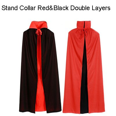 Black Red Children Halloween Cosplay Costume Theater Prop Death Hoody Cloak Devil Mantle AB Wear Long Tippet Adult Hooded Cape: double layer no cap / S