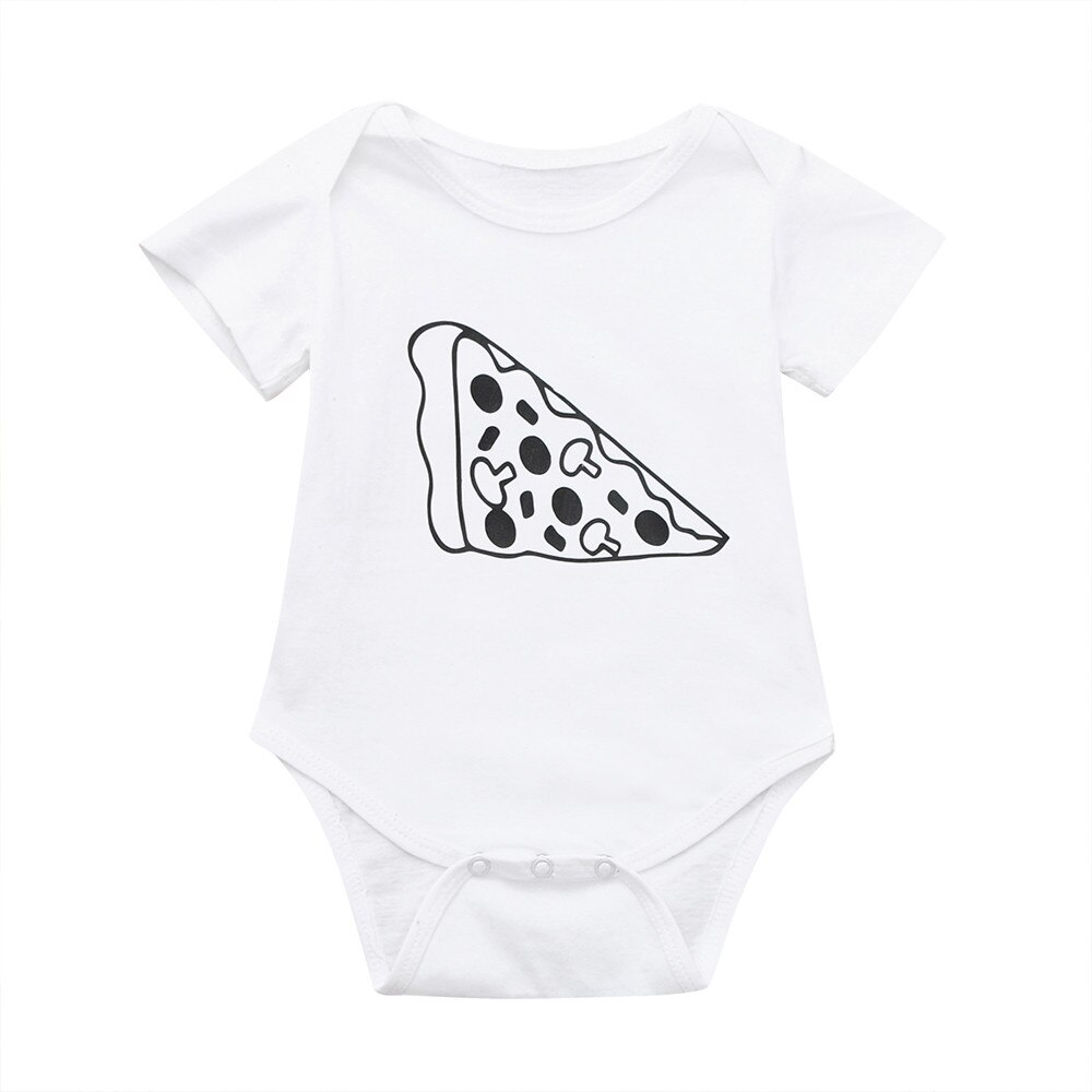 Zomer baby jongens meisjes korte mouwen cartoon pizza print bodysuits unisex casual effen kleur familie bodysuit: 3m