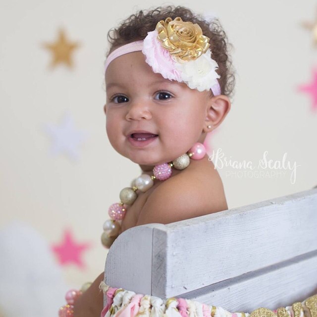 Goud & Roze Shimmer Bubblegum Kralen Ketting Voor Meisjes, Goud Verjaardag, Baby Ketting C1