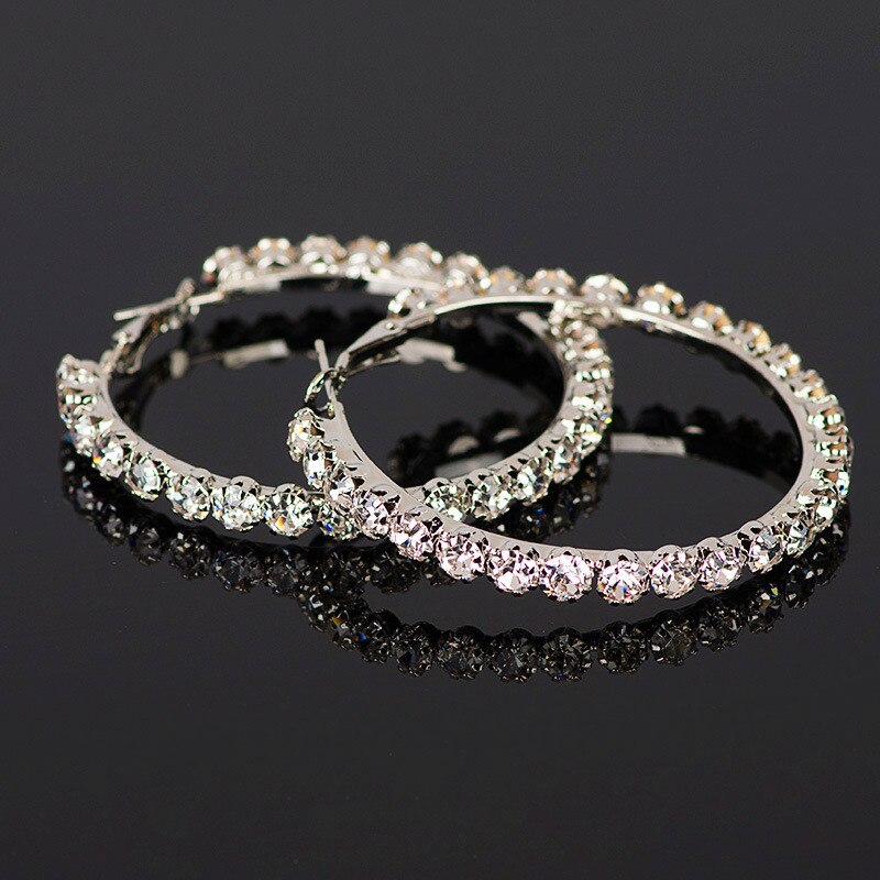 Huitan Luxury Oversize Hoop Earrings for Women Micro Paved Shiny CZ Versatile Style Female Daily Wear Ear Loop Jewelry: Silver Plated