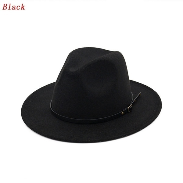 Mænd / kvinder vintage bredkant hat hat kirke fest damer følte jazz cap cowboy fest hat: Sort