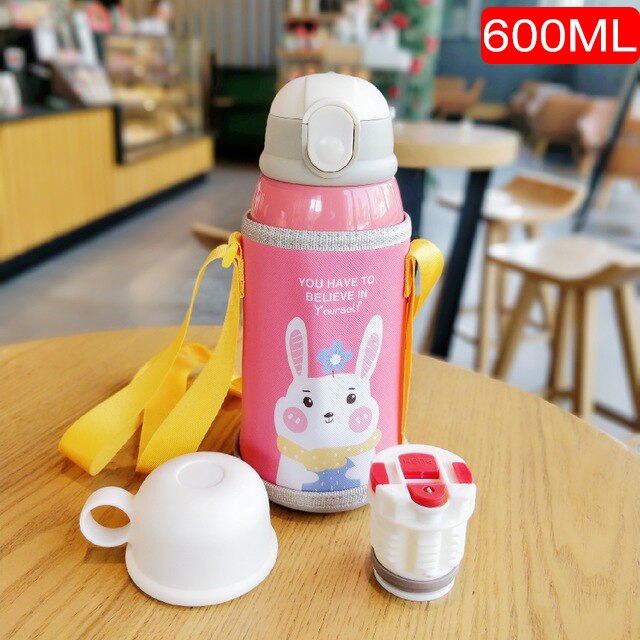 600/400ml enfants dessin animé bouteilles à boire Double couches 316 acier inoxydable Thermos eau enfants isolé tasses Portable maison Sc: HA354-pink
