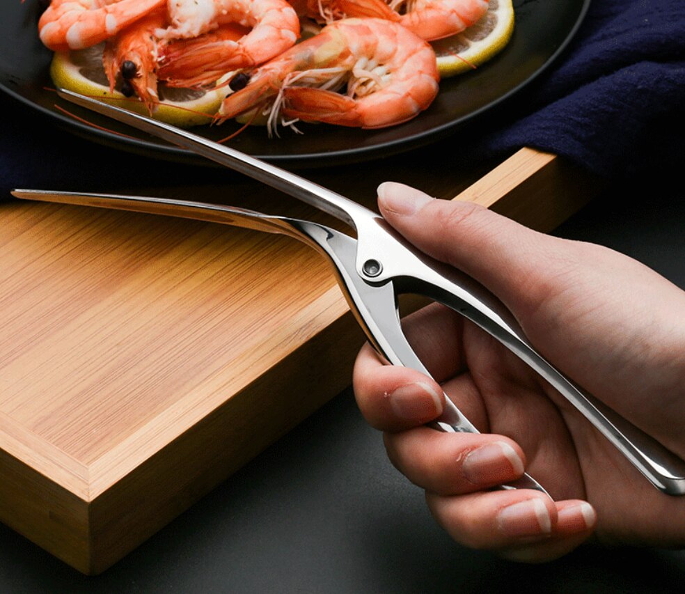 Praktisk handy 304 rustfrit stål rejer peeling enhed hummer krebs tang klemme reje deveiner skræller skaldyr værktøj