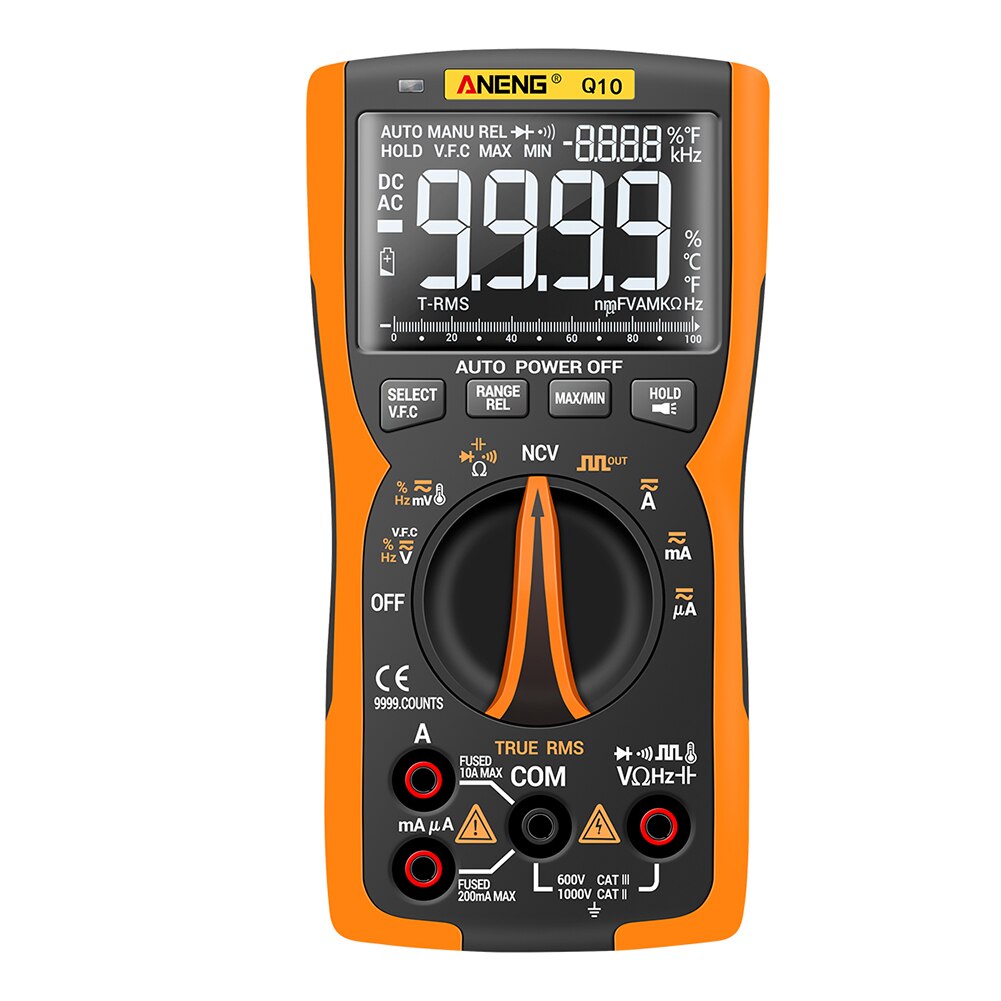 ANENG Q10 Digital Multimeter True RMS Analog Tester Meter Capacitance Meter DIY Transistor Capacitor NCV Tester: Orange