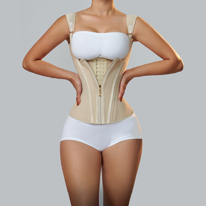 Fajas Colombianas – Corset d'entraînement de taille à Double Compression pour femmes, avec fermeture éclair réglable en os et yeux à crochet, modelant le ventre plat: XXXL / Beige