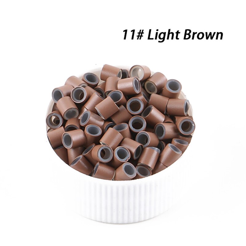 Frete grátis (1000 peças/garrafa) 1 garrafas 4.0x2.6x4.0mm anéis de silicone de cobre/tubos para extensão de cabelo em microanel e de ponta i: Light Brown